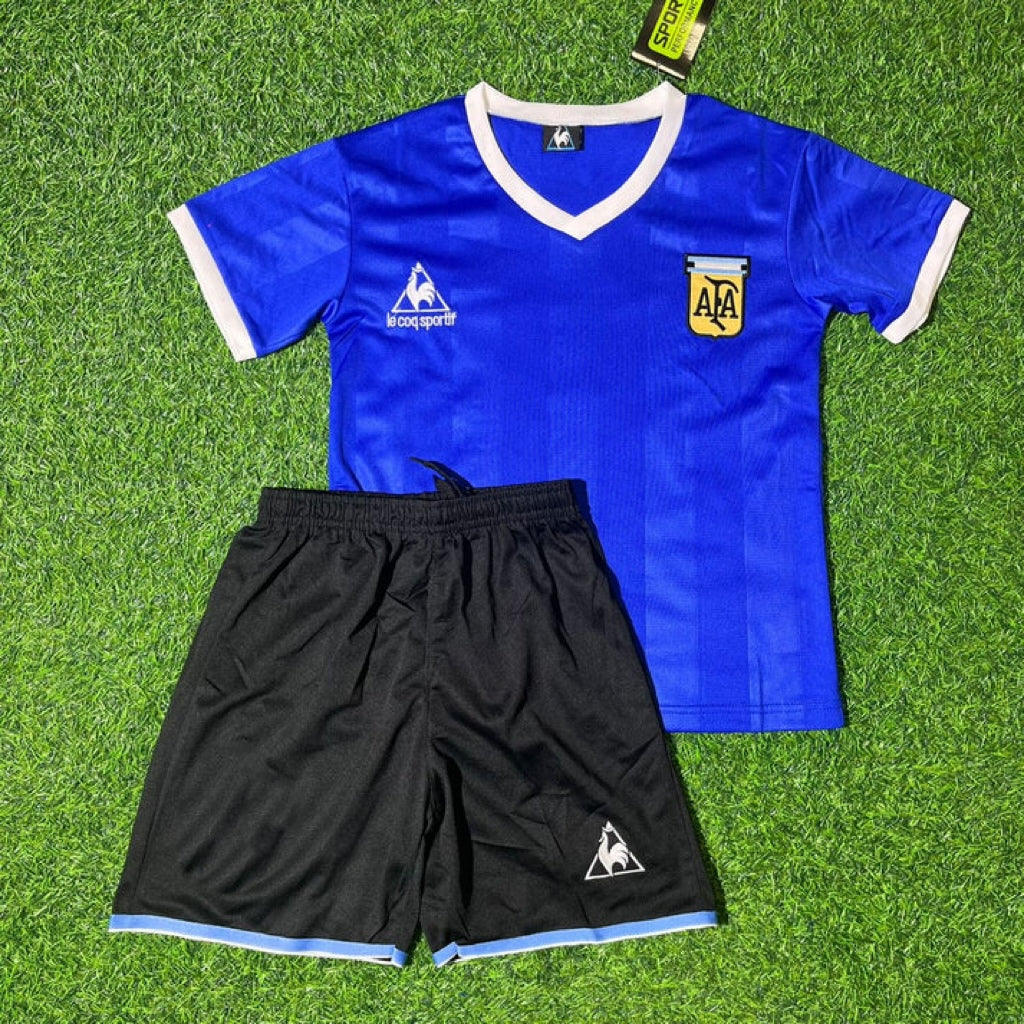 Lionel Messi 10- Argentina Blue Kids Retro Football Jersey Kit