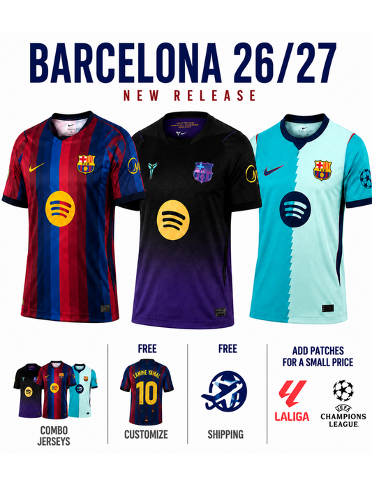 Combo Barcelona 3 Jerseys 26/27 for $79,8 Free Shipping Worldwide
