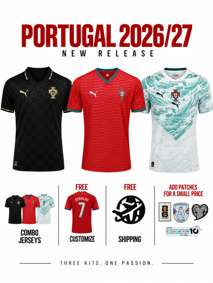 Combo Portugal 3 Jerseys 26/27 for $89.90 Free Shipping US + UK