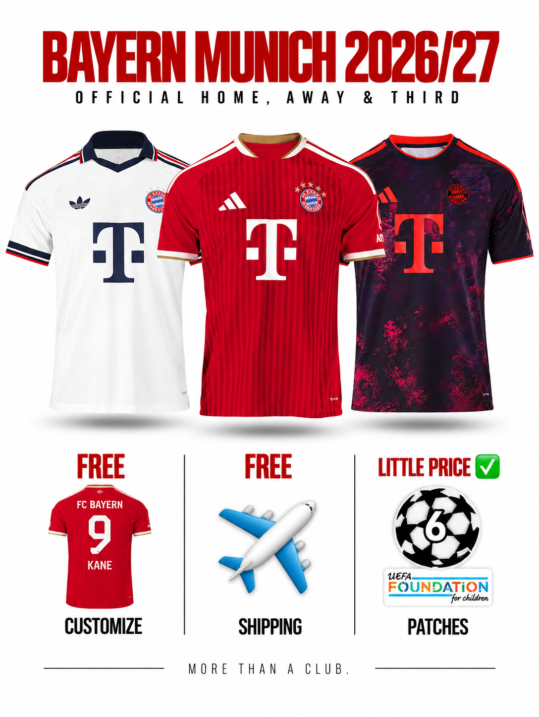 Combo Bayern München 3 Jerseys 26/27 for $79,8 Free Shipping
