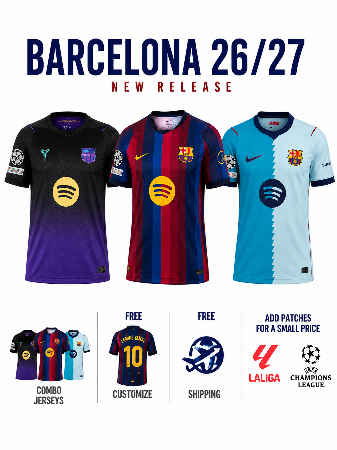 Combo Barcelona 3 Jerseys 26/27 for $79,8 Free Shipping Worldwide