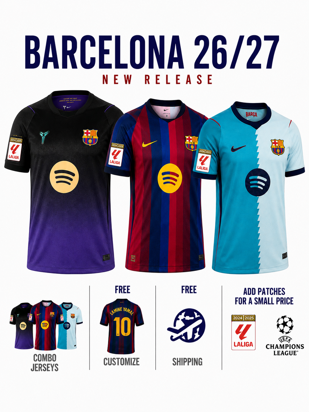 Combo Barcelona 3 Jerseys 26/27 for $79,8 Free Shipping Worldwide
