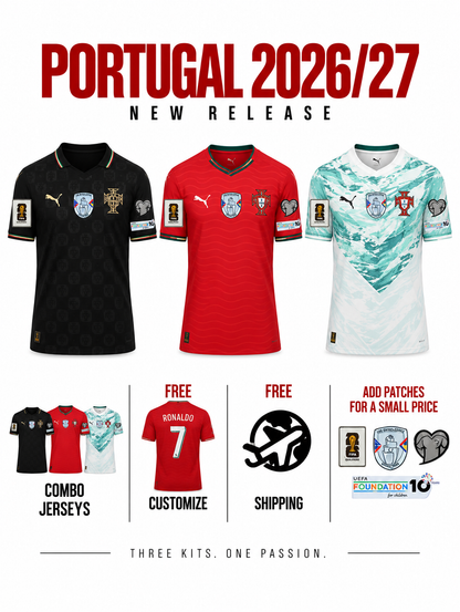 Combo Portugal 3 Jerseys 26/27 for $89.90 Free Shipping US + UK