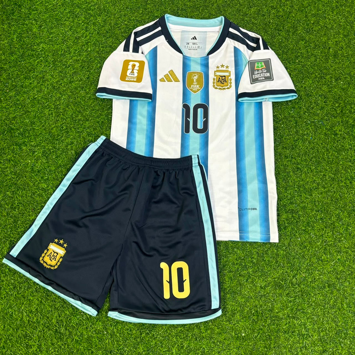 Lionel Messi #10 Argentina 2026 World Cup Home Kids Patch Football Jersey
