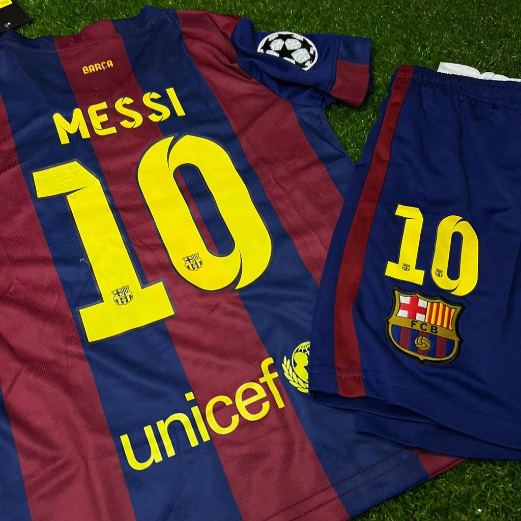 Lionel Messi Barcelona 14/15 Home Kids Kit Jersey for Children – | KinderTrikot | Maillot Enfant Soccer Shirt
