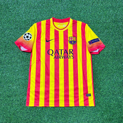 Lionel Messi #10 Barcelona 2013-2014 Kids Yellow Red Retro Football Jersey