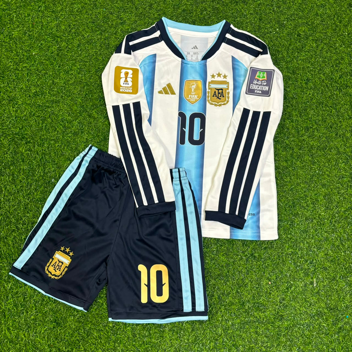 Lionel Messi Argentina 2026 World Cup Kids Long Sleeve Football Jersey Kit