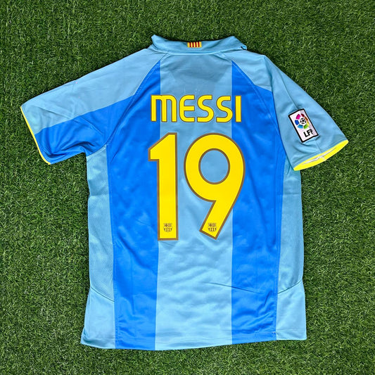 Lionel Messi Barcelona Blue Yellow Number 19 First Debut Retro Jersey Maillot Trikot Maglia Soccer Shirt