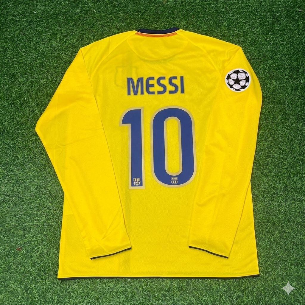 Lionel Messi FC Barcelona 08/09 Season Yellow Away Retro Jersey Trikot Soccer Shirt